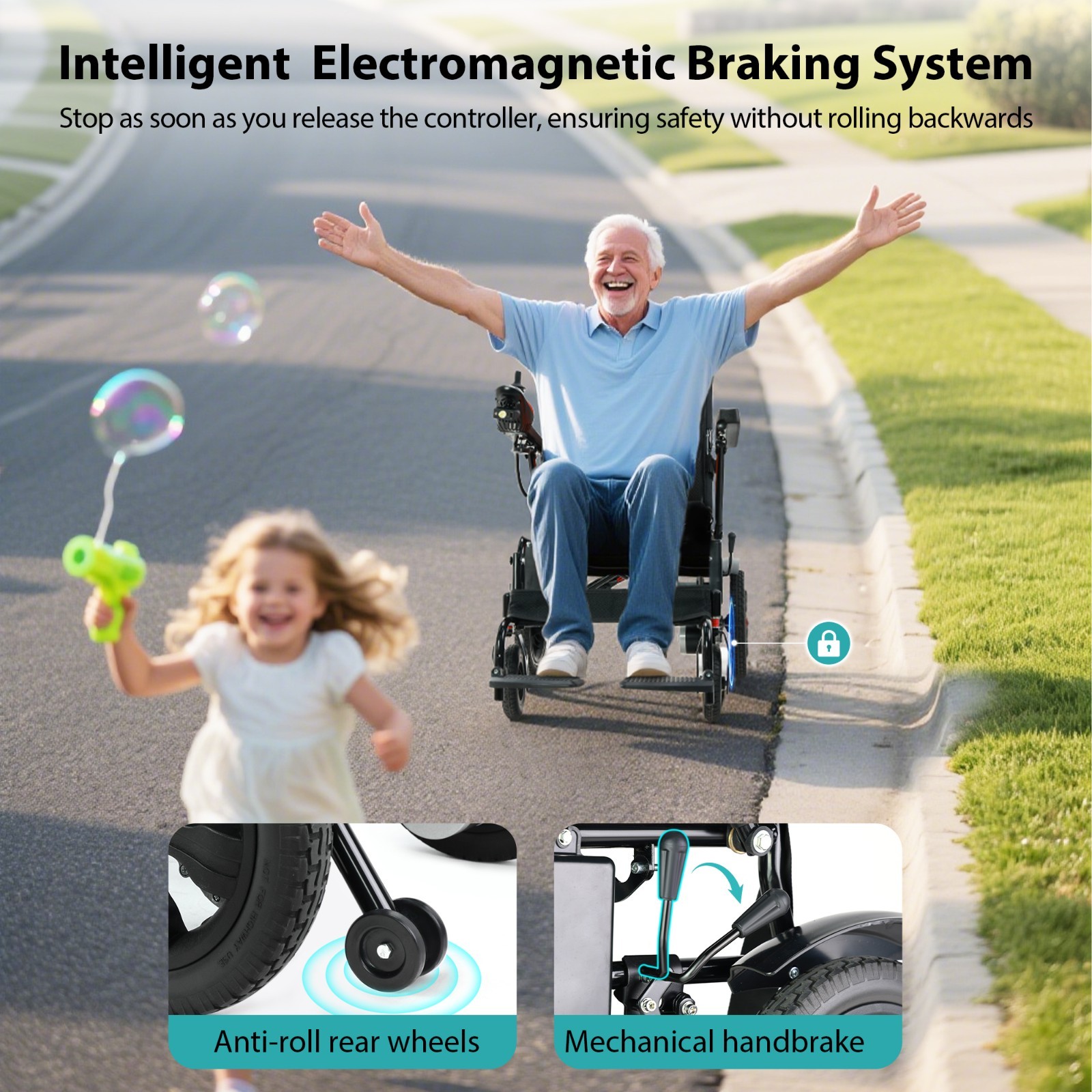 Lightweight Foldable Electric Wheelchair with Extended and Widened Armrests