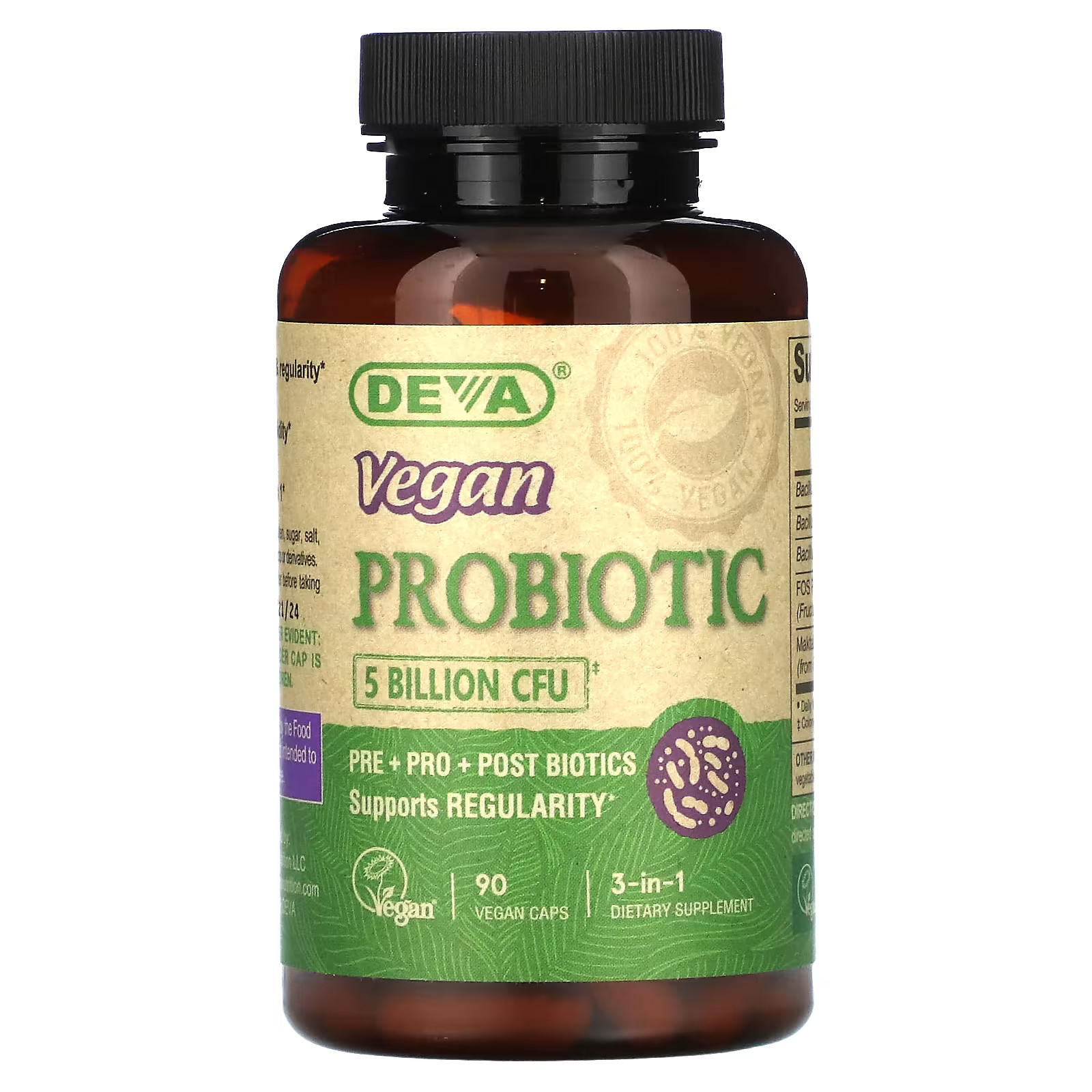 2 X Deva, 3-in-1 Vegan Probiotic, 5 Billion CFU, 90 Vegan Caps-worldwide