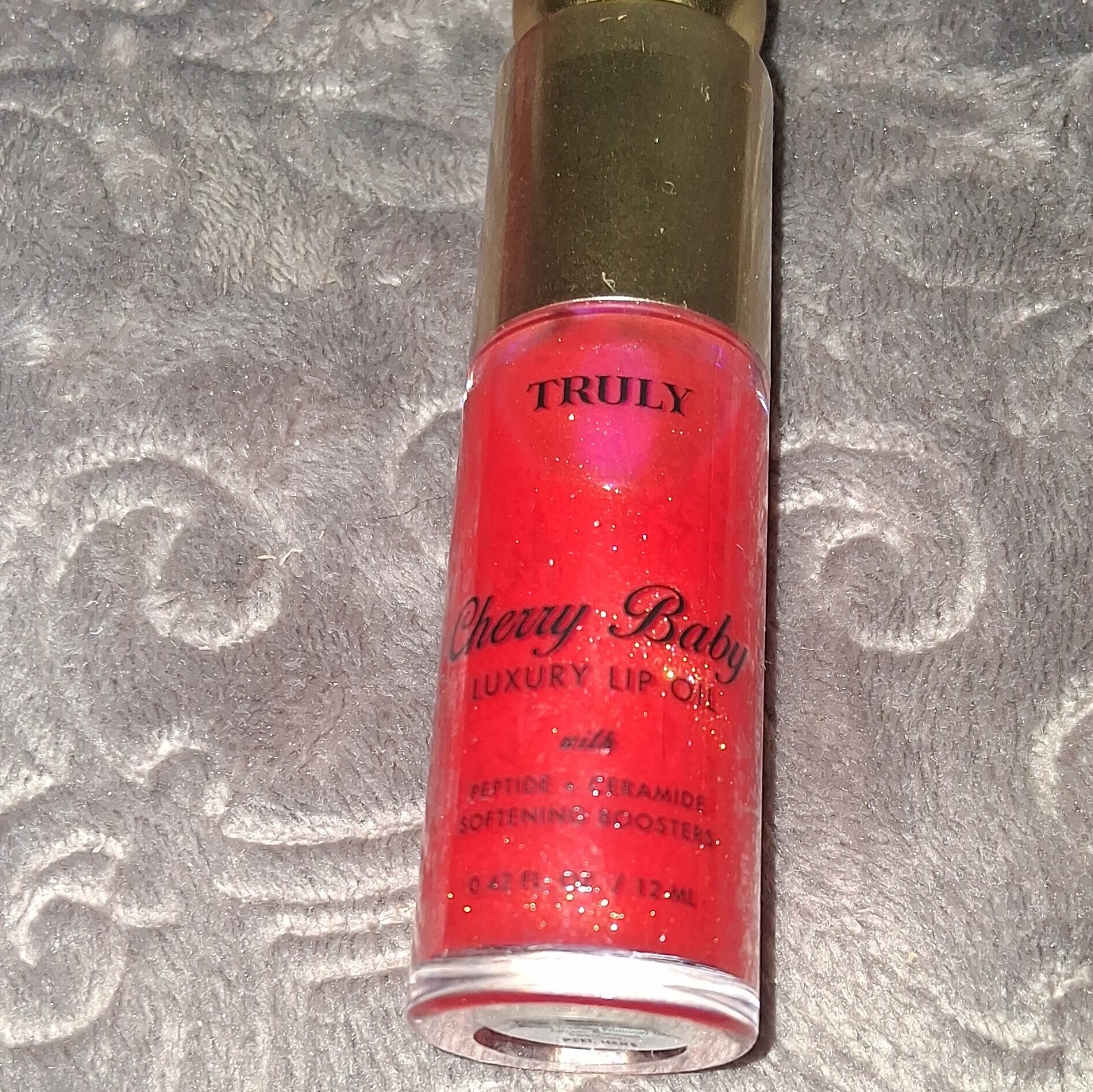 TRULY Cherry Baby Luxury Lip Oil Red Glitter Shine Peptides Ceramides 0.42oz