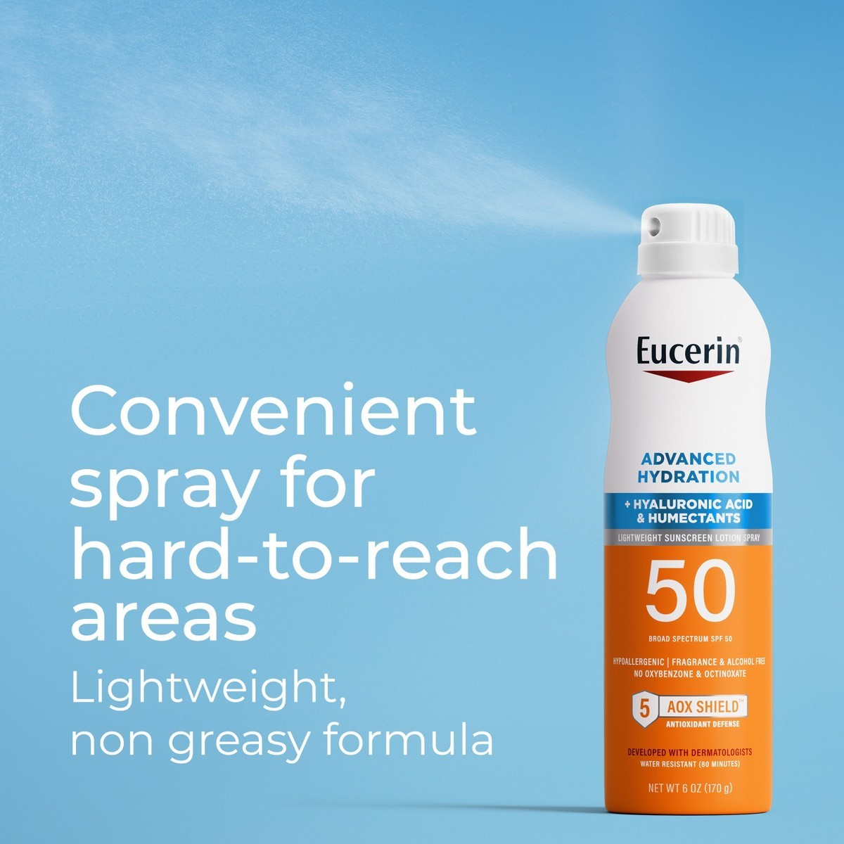 Eucerin Advanced Hydration Sunscreen Spray – SPF 50 – 6oz: Whole Body Protection