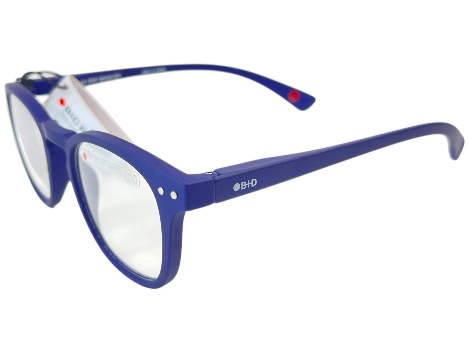 B+D Dot Readers +1.00 Blue Reading Glasses Rubberized Compact Folding with Case