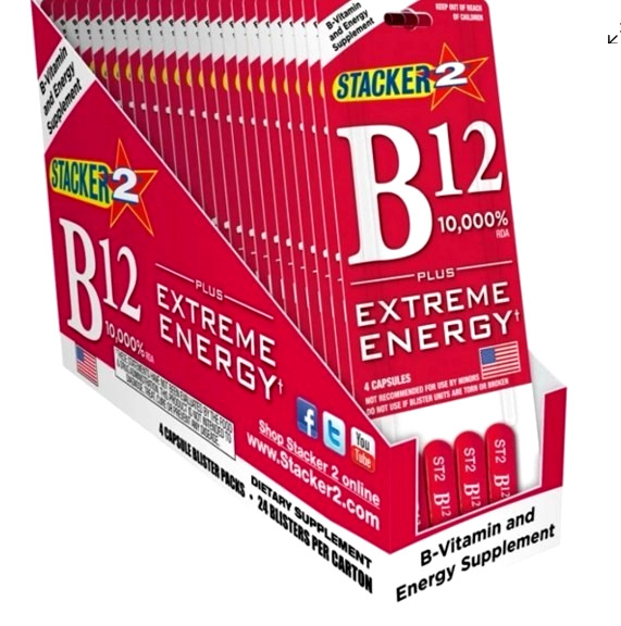8ct Stacker B12 Extreme Energy 32 Capsules I B12 Vitamin FREE SHIP