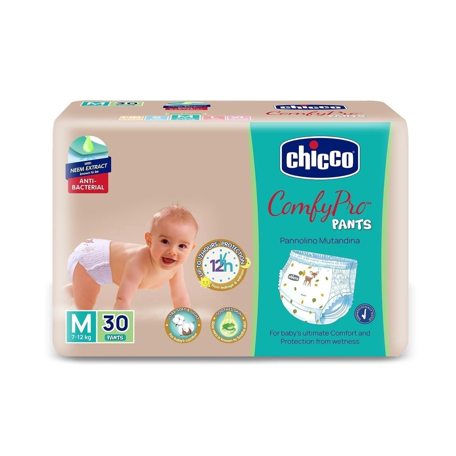 Chicco Comfy-Pro Pant Style Baby Diapers Medium, 30 Count