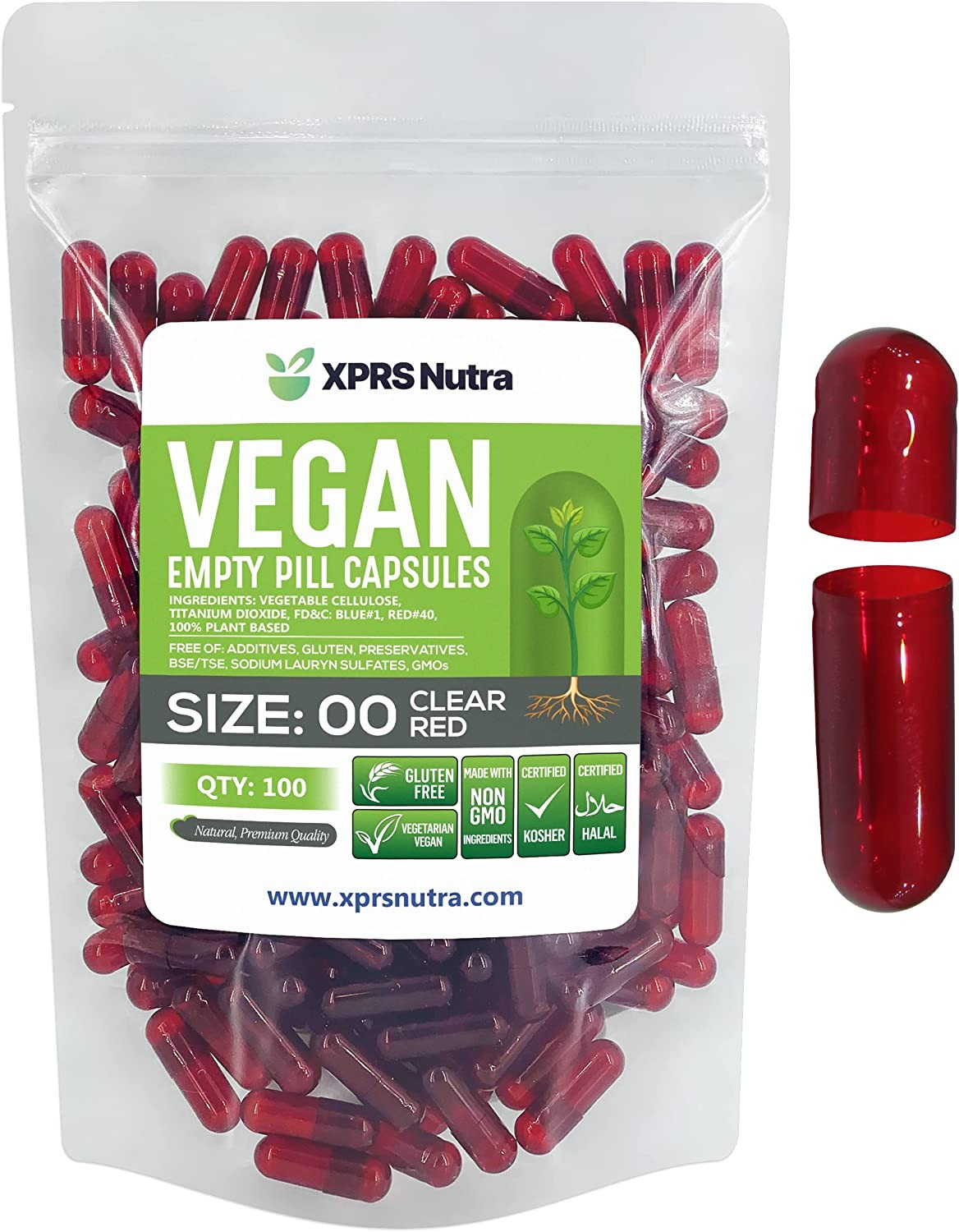 Size 00 Clear Red Empty Vegan Capsules Vegetarian Veggie Kosher Pills Caps Vegi