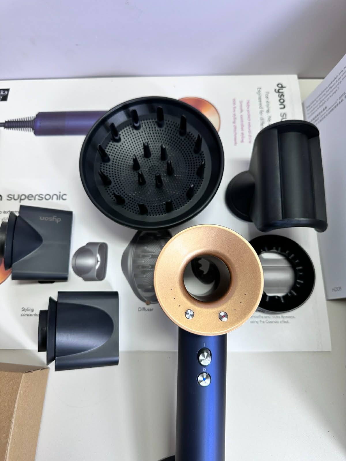 Dyson Supersonic Standard Hair Dryer Blue/Copper with Diffuser & Attachments