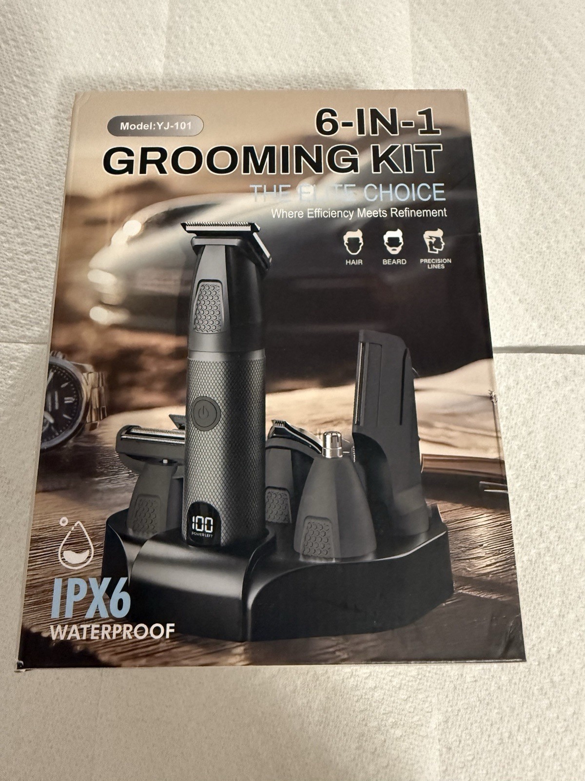 6-in-1 Grooming Kit w/ Trimmer, IPX6 Waterproof, Black, Model YJ-101