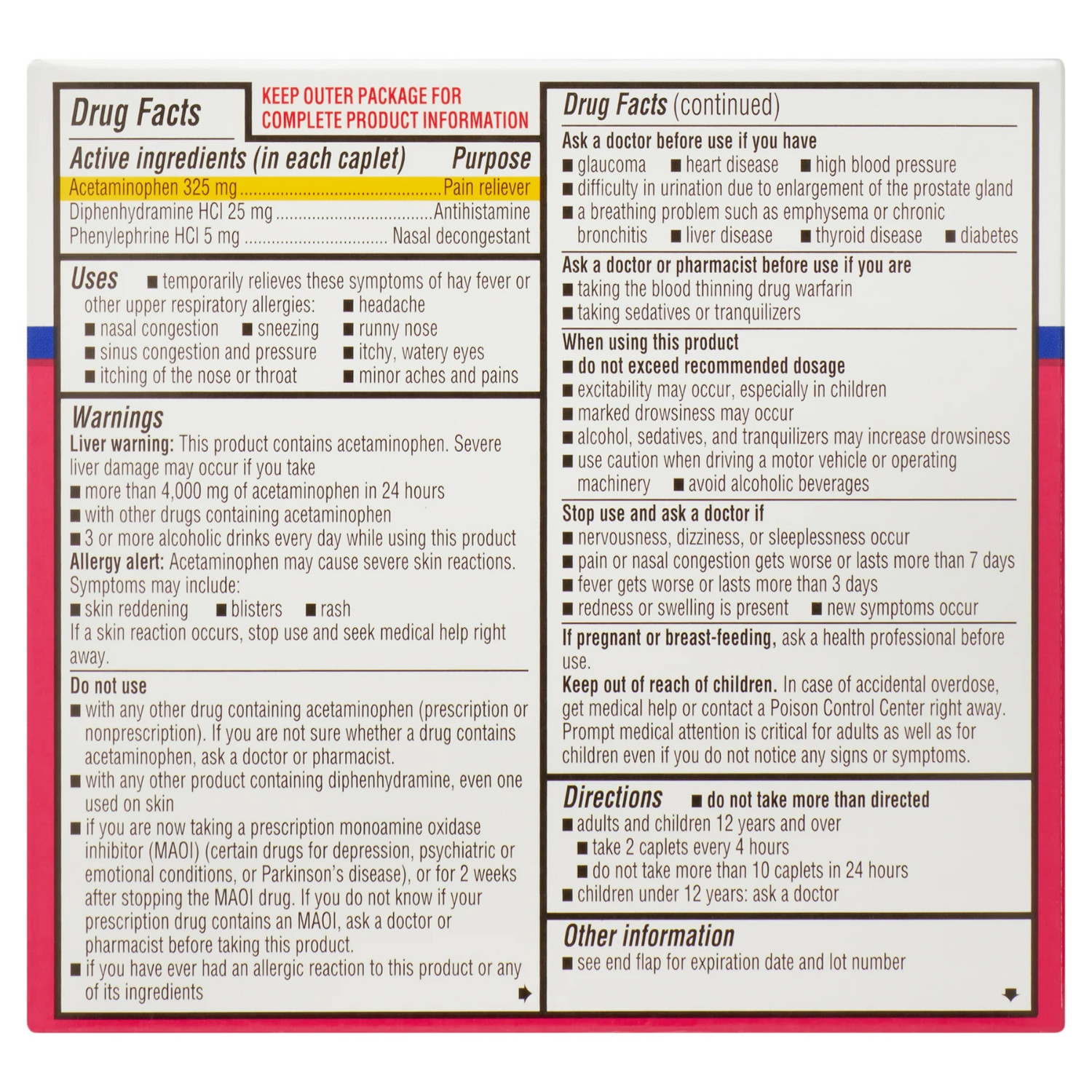 2 Pack Equate Maximum Strength Severe Allergy Plus Sinus Headache Caplets, 20 Ct