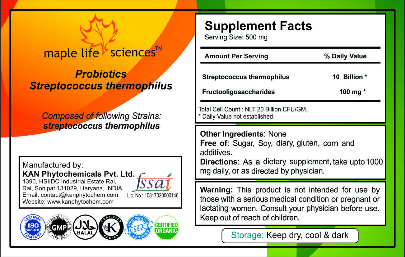 Probiotic blend of Streptococcus Thermophilus 20 Billion CFU/GRAM Immunity 10