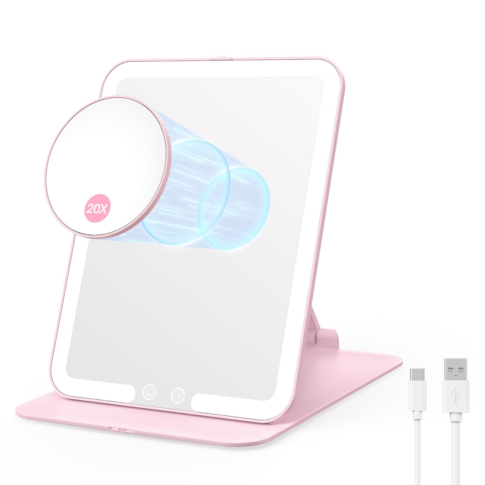Benbilry Foldable Travel Makeup Mirror with Lights and 20X Magnification, Rec…