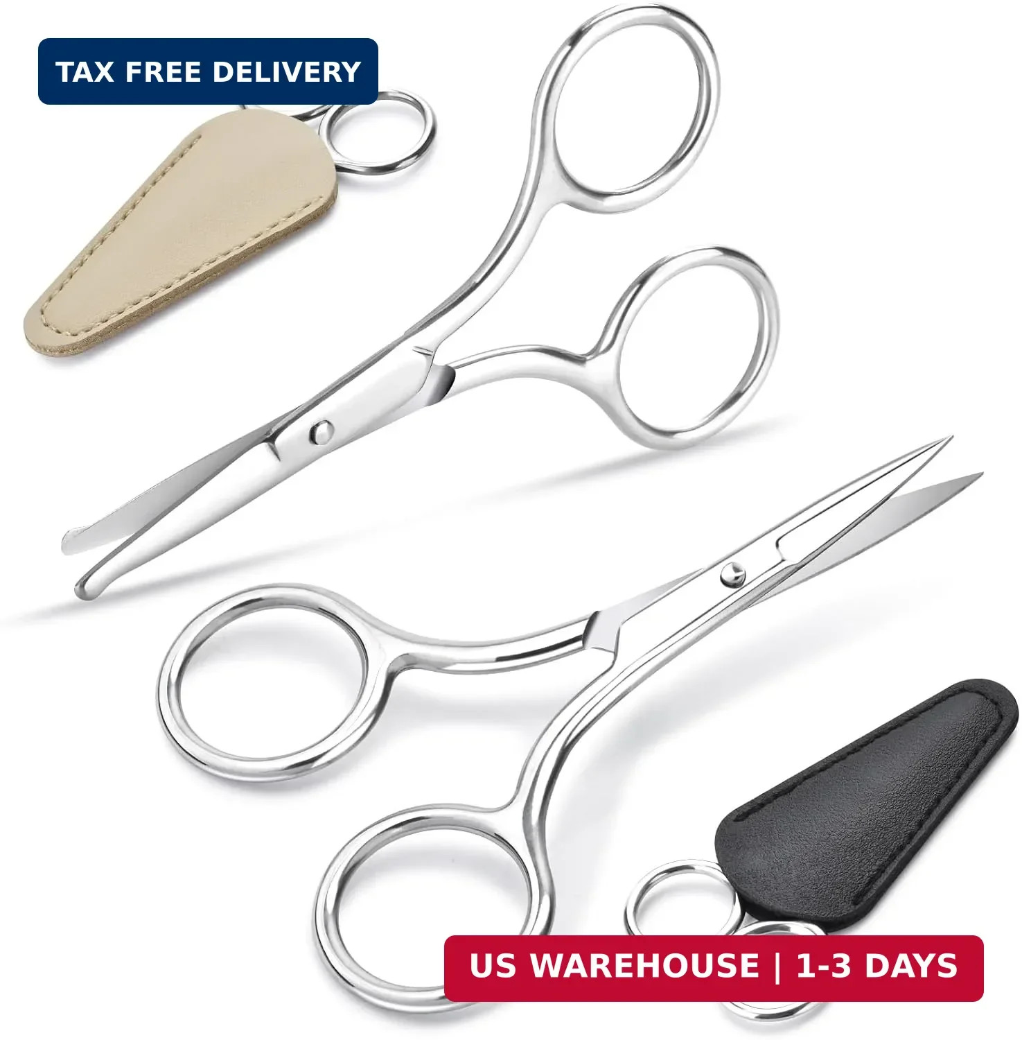 2Pcs Facial Hair Small Grooming Scissors For Men & Women – Eyebrow, Nose Hair, M