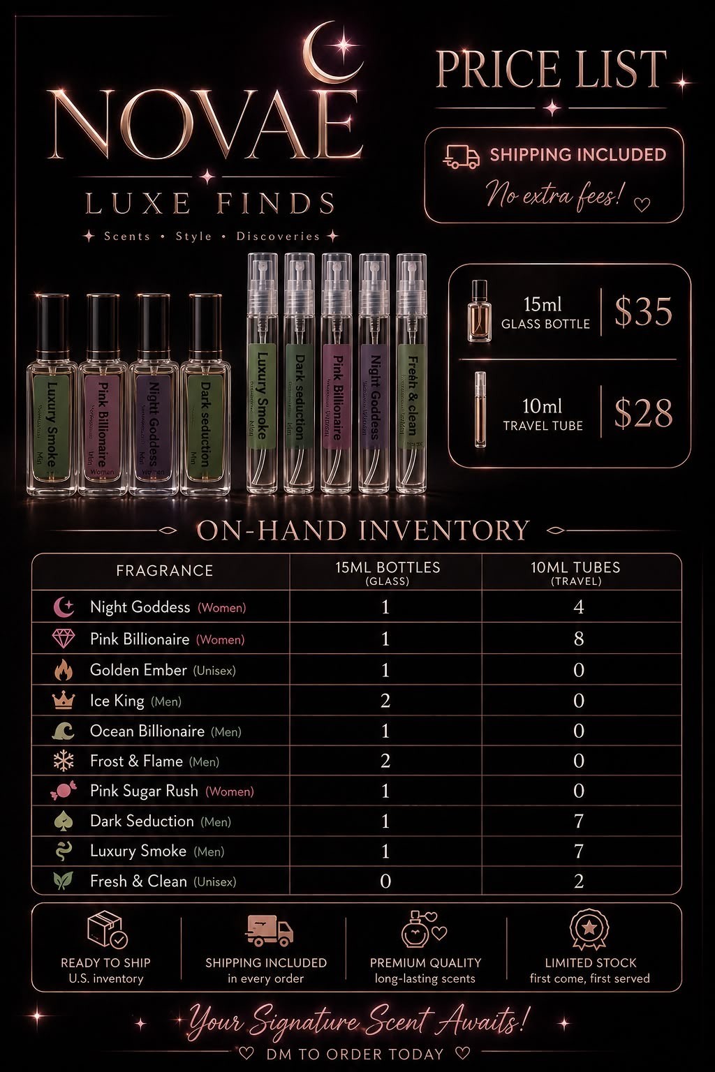 NOVAE Luxe Finds Night Goddess Fragrance Spray, 10mL Glass Bottle