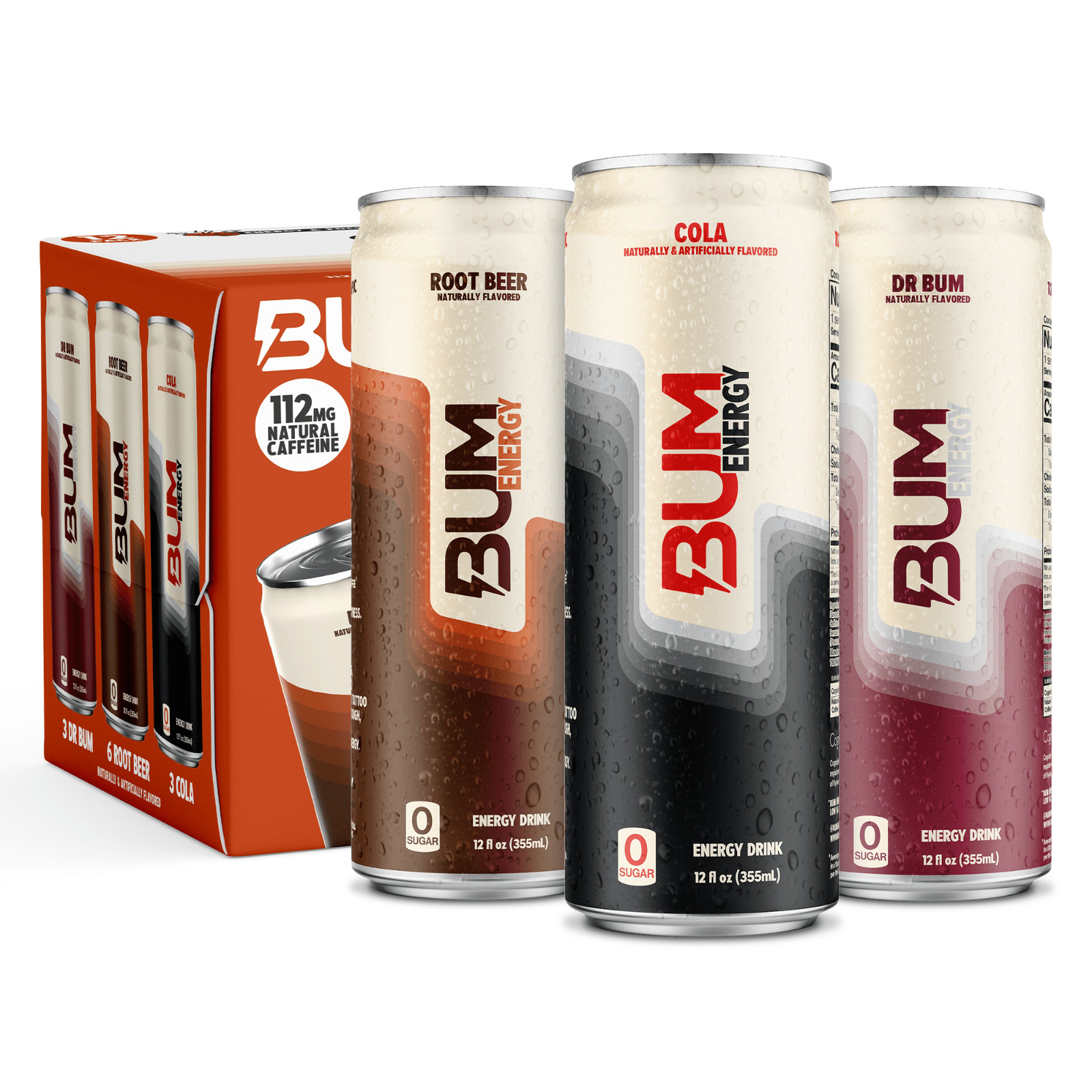 Bum Energy Soda Pack Energy Drink, 112 mg Natural Caffeine, 12 fl oz,12 Pack
