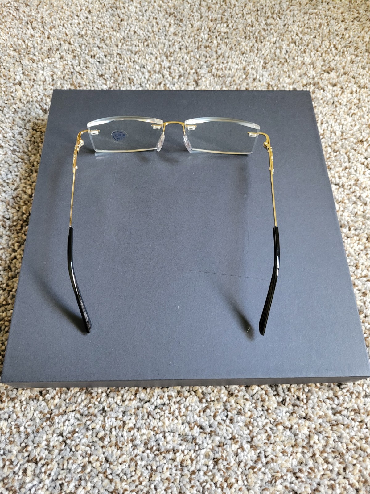 Rimless Rectangular Gold Metal Eyeglass Frames Unisex Adults Solid Pattern