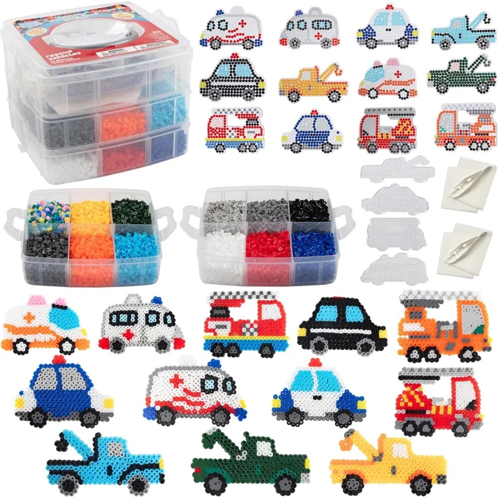Fuse Beads 8, 000pc Rescue Vehicles w Carrier CASE 18 Colors, 12 Unique