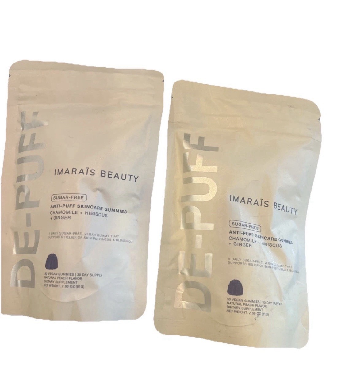 Lot Of 2 Imarais Beauty De-Puff Skincare Gummies Packs – 60 Vegan Gummies
