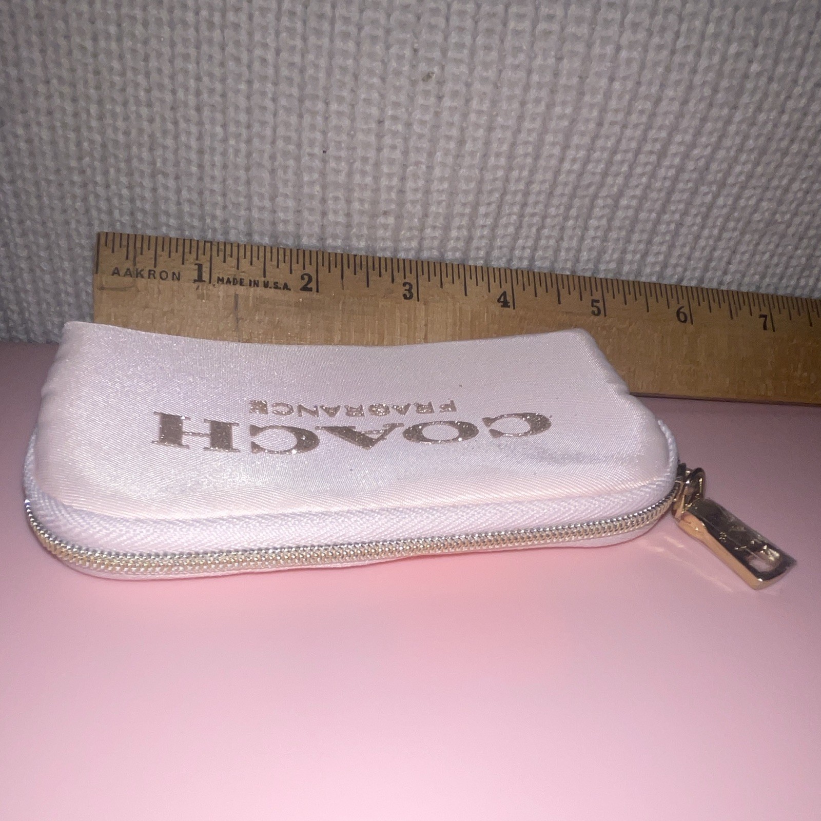 Coach White Fabric Zipper Makeup Bag Cosmetic Pouch 5in x 3 in