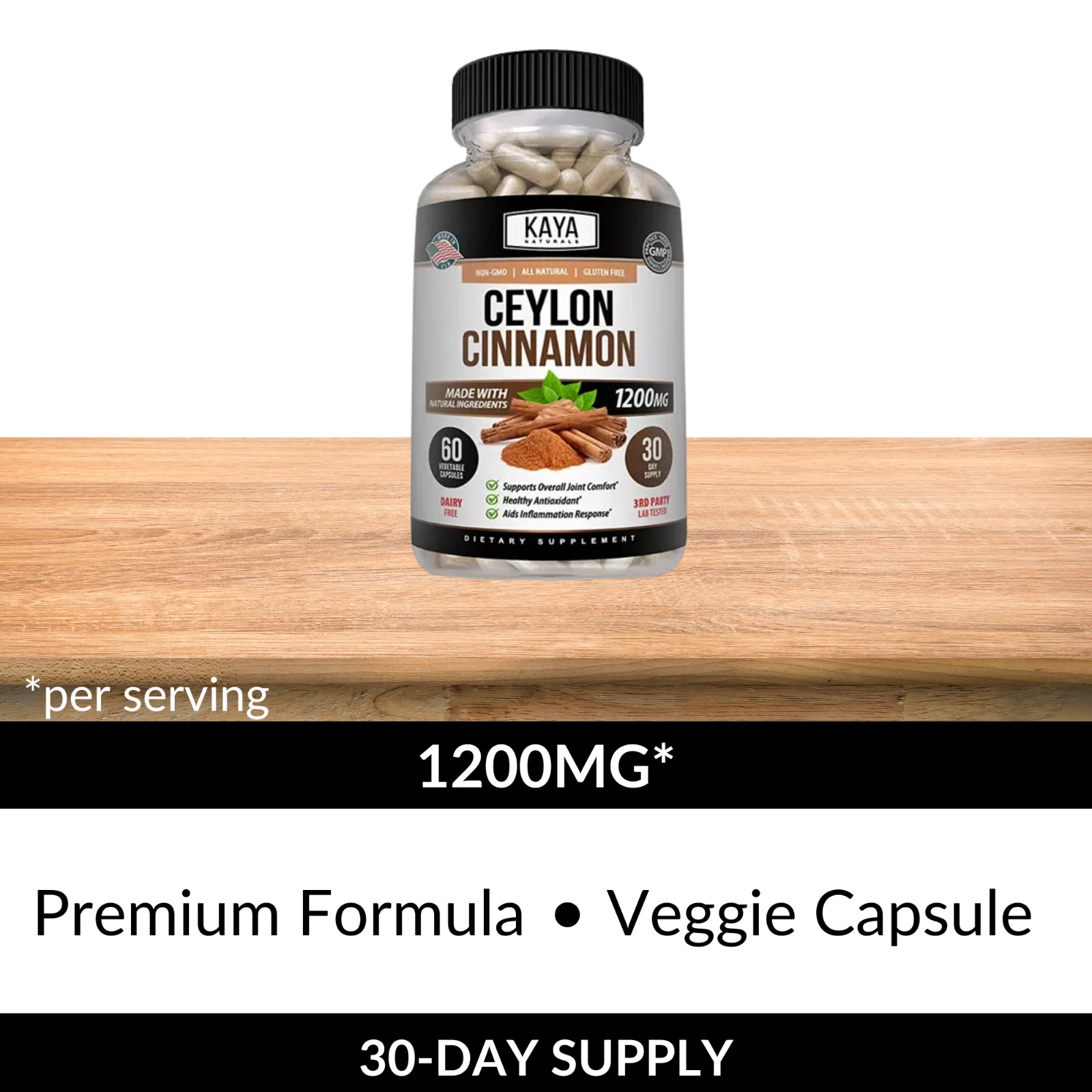 True Organic Ceylon Cinnamon Capsules 1200mg Highest Potency Blood Sugar Support