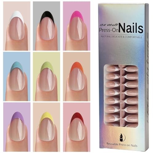 216 Pcs French Tip Press on Nails Almond,French Nails Press ons Short Style-10