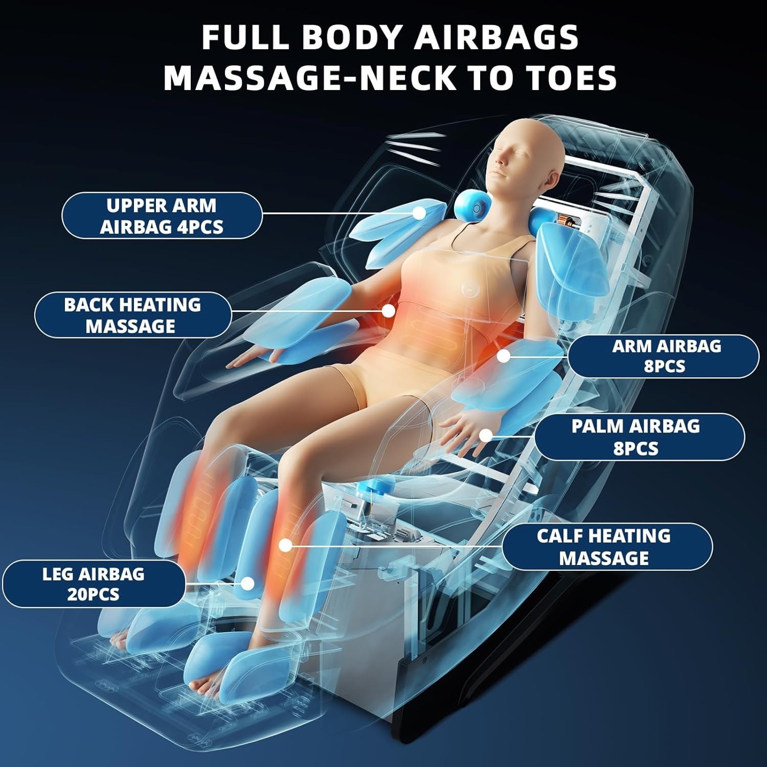 HealthRelife 4D Massage Chair Full Body Zero Gravity Recliner – 55“ SL-Track,15