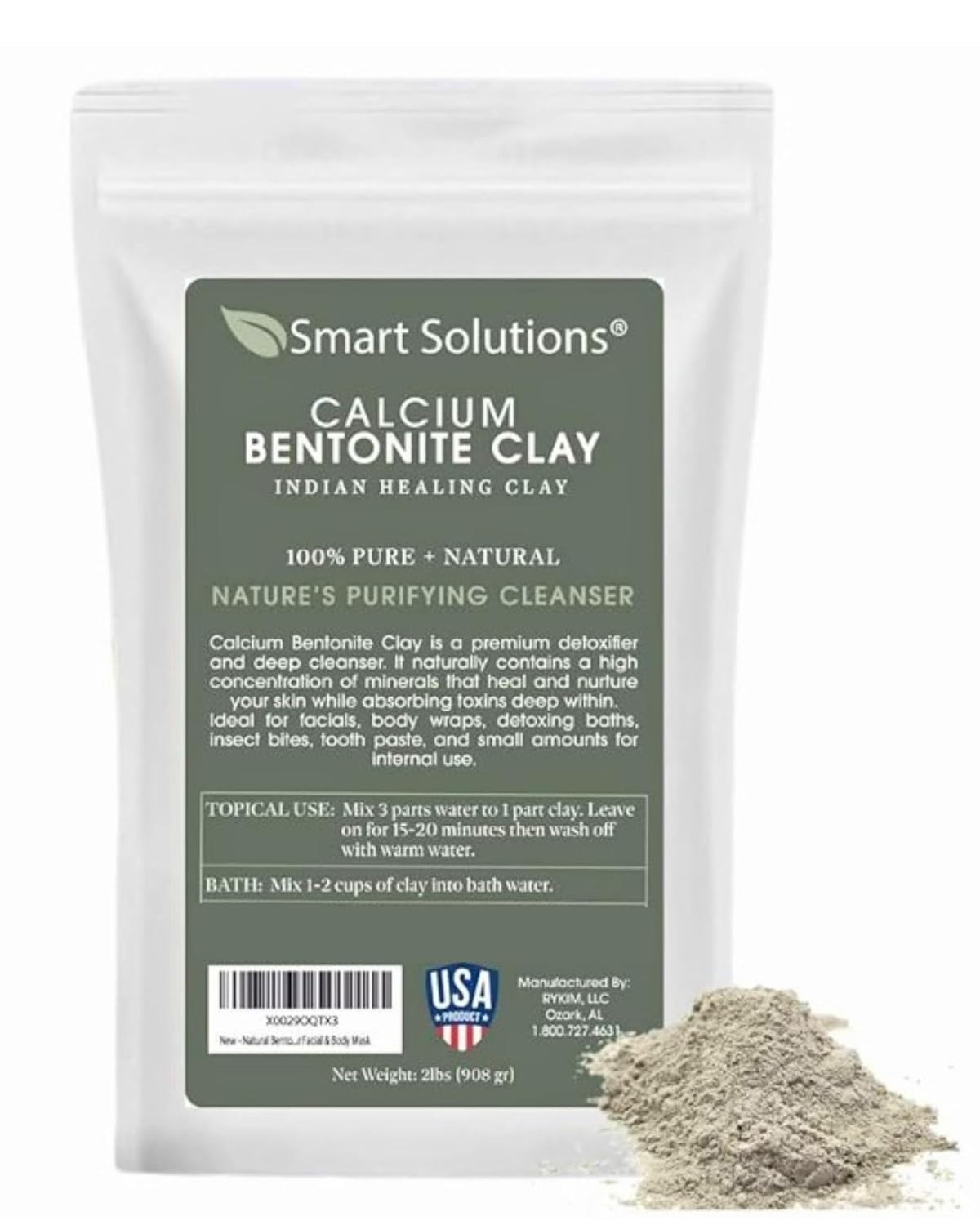 Calcium Bentonite Clay, 2 Lb Pure Indian Healing Clay | All Natural For External
