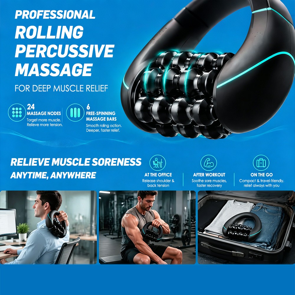 Electric Handheld Rolling Massager Rechargeable 3-Speed Spin Percussive Massager