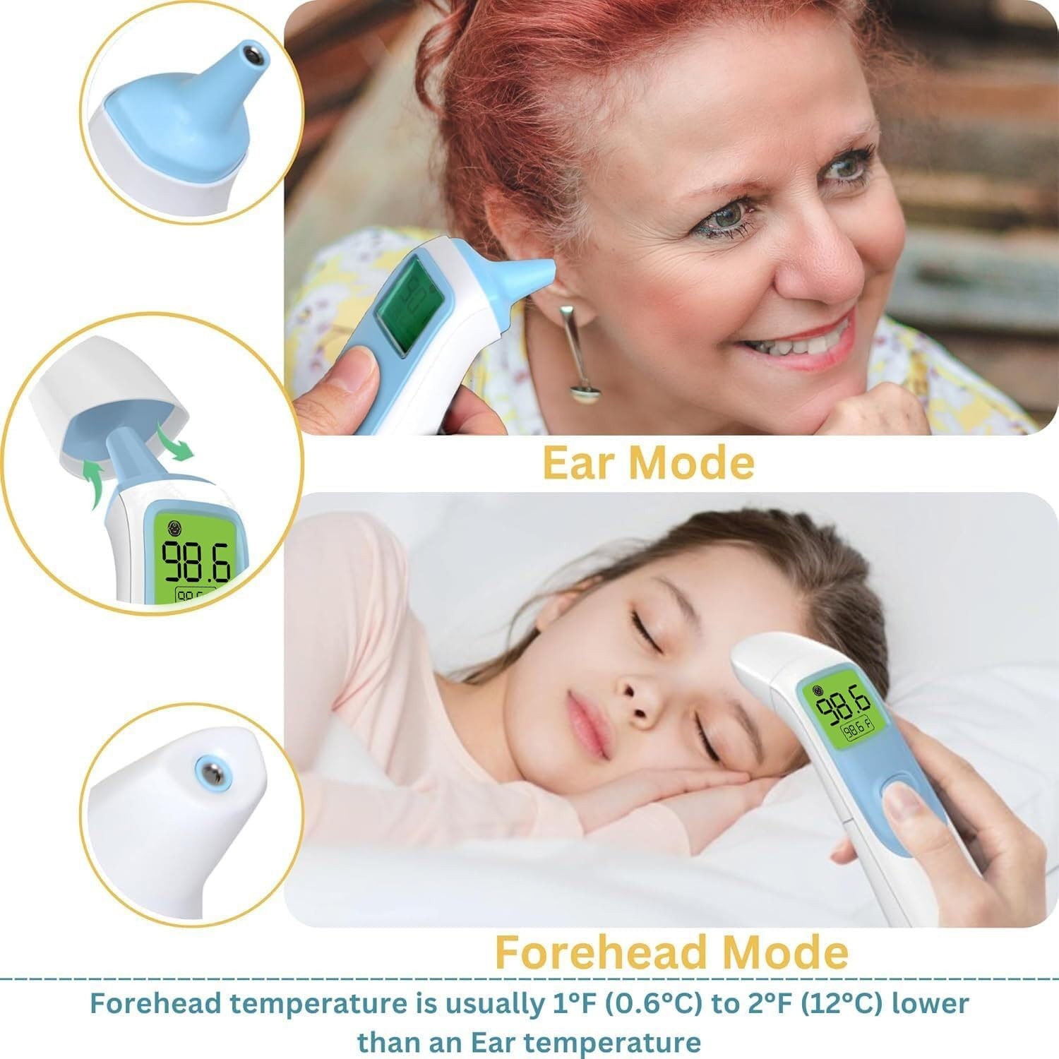 Digital Ear and Forehead Thermometer for Infants to Adults Instant Read