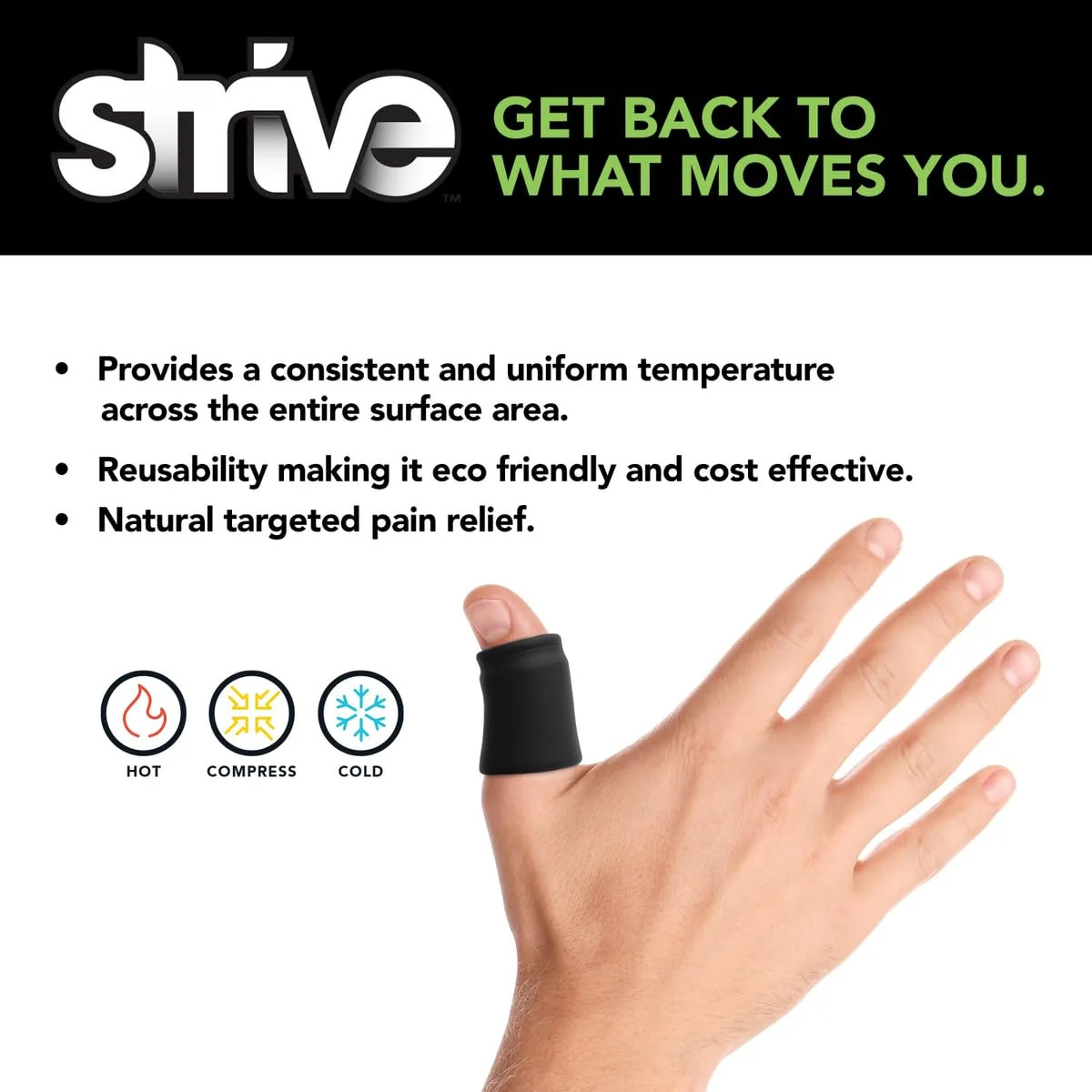Strive Finger Sleeve Ice Pack Wrap, Hot & Cold Therapy, 5-Pack, Black | Offers S