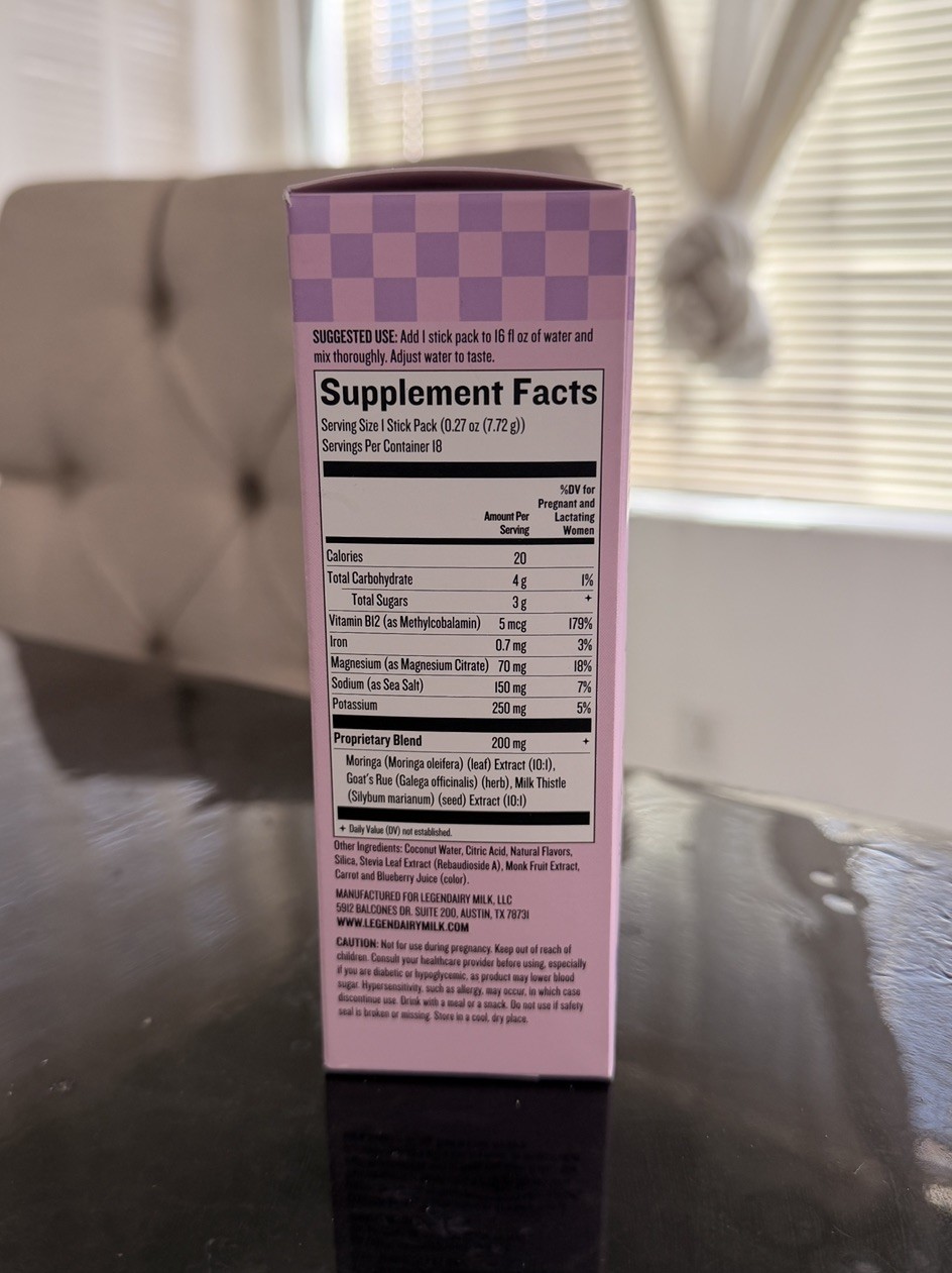 Legendairy Milk She’s Flowing Lactation Drink Mix Blackberry Lemonade 18 Packs