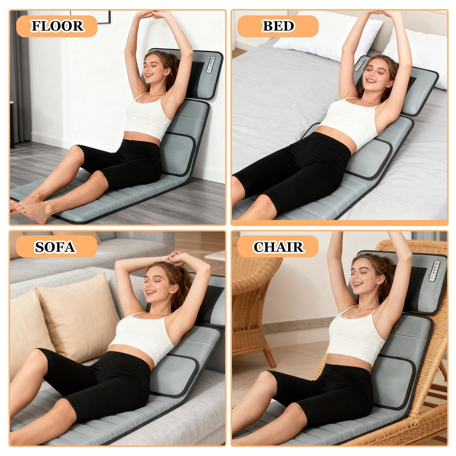 Full Body Electric Massage Mat For Bed W/ Shiatsu Heated Neck Massager For Home