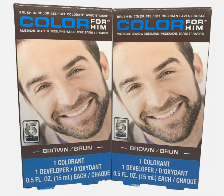 Color For Him Brush-In Color Gel Mustache Beard & Sideburns Color Brown (2 Pack)