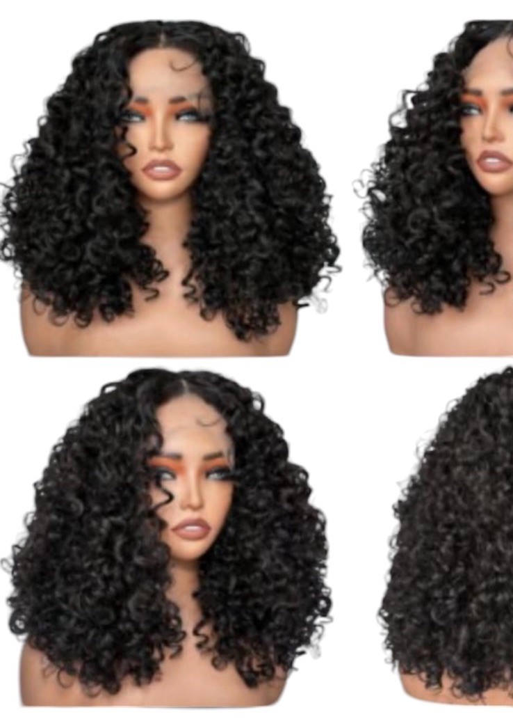 Women Curly Wig. Synthetic Frontal. High Quality Futura Black Glue-less