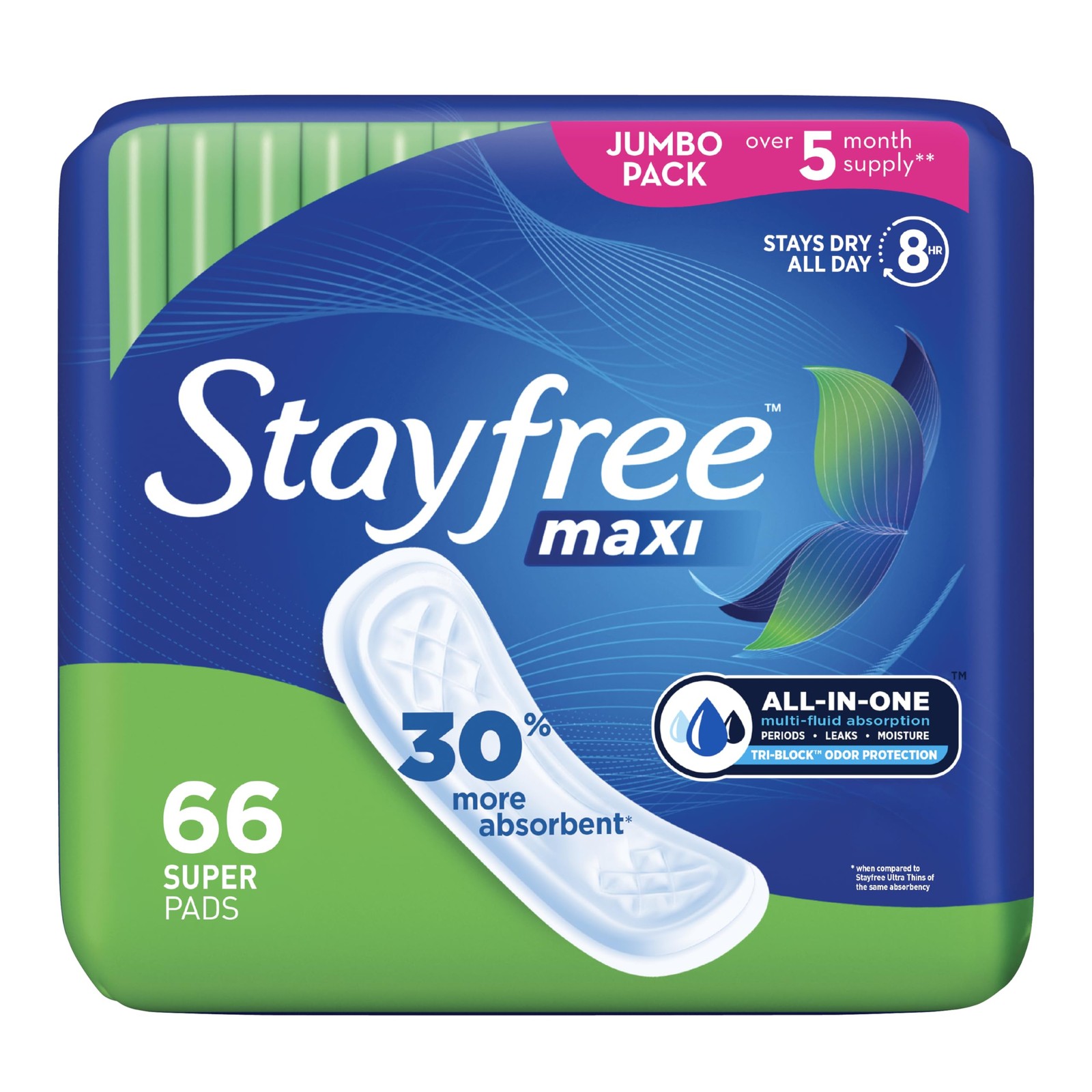 Stayfree Maxi Super Long Pads For 66 Count (Pack of 1), No Artificial Color