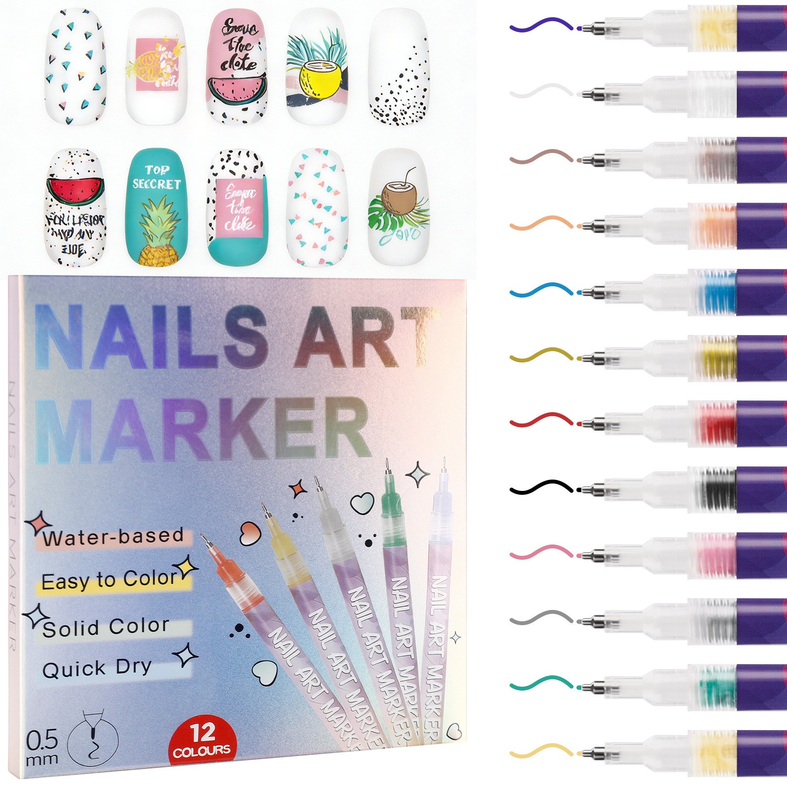 12 Shades Acrylic Nail Painting Nail Dot Line Graffiti Pen DIY Drawing Tools