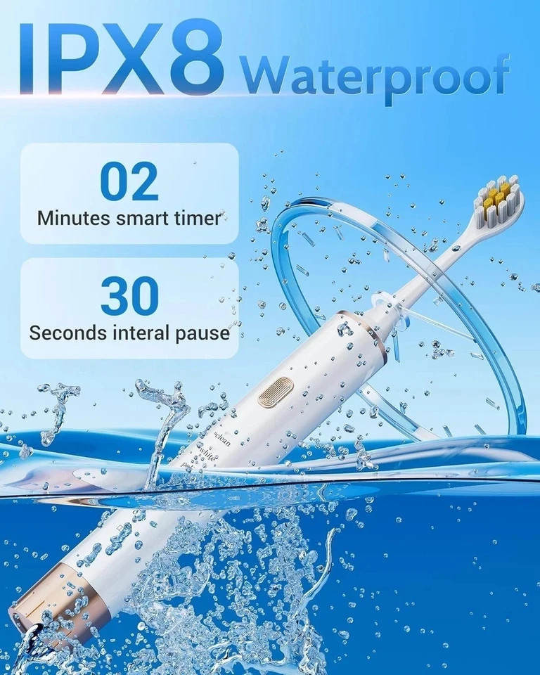 2 Pack Sonic Electric Toothbrush Rechargeable w/12 Brush Heads 6 Modes Timer