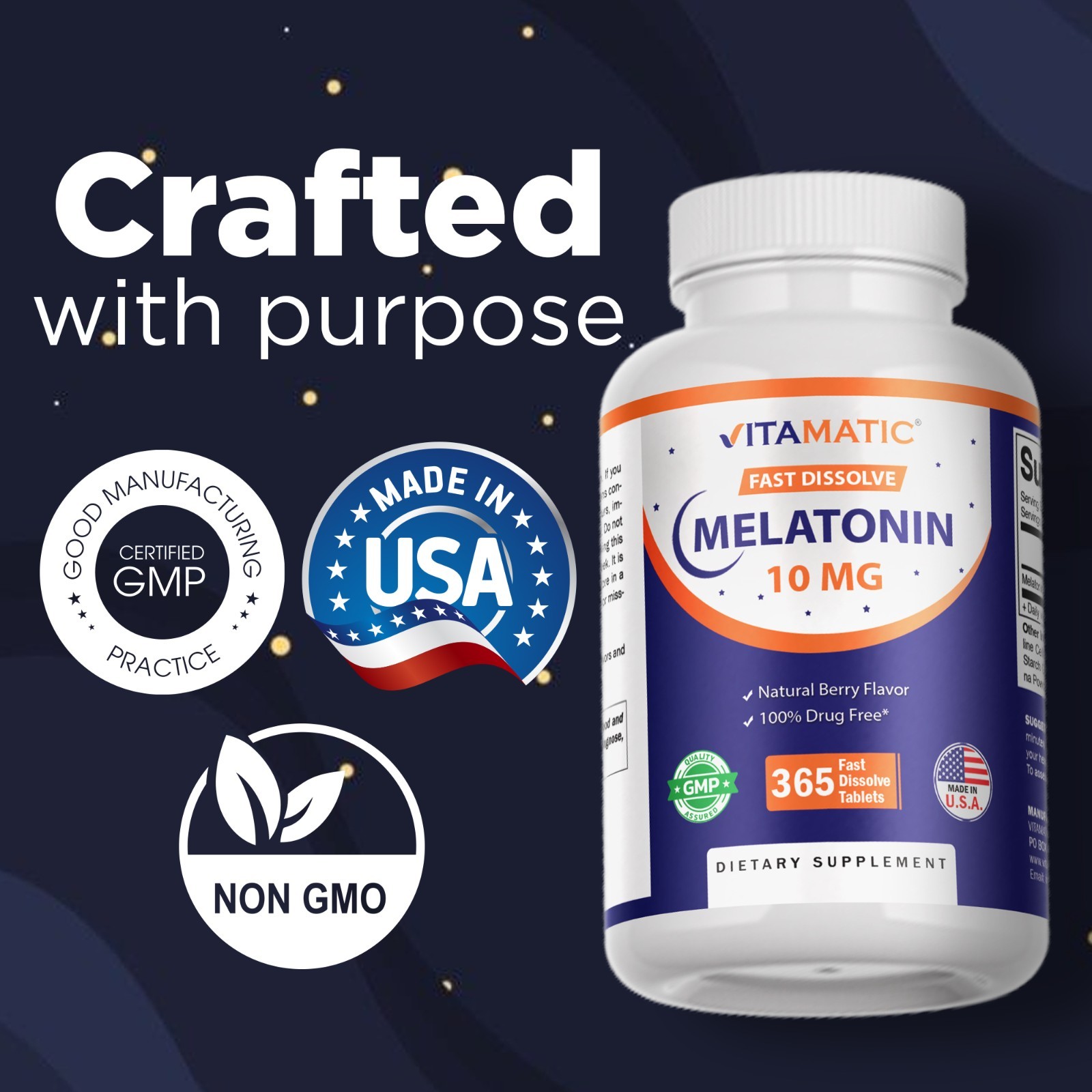 Vitamatic Melatonin 10 mg Tablets | Non-GMO, Gluten Free, 1 Year Supply