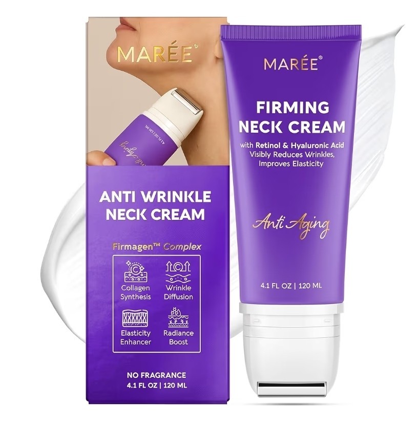 MAREE Neck Cream with Face Roller –Retinol & AH-8 Firming Cream, Tightening, 4oz