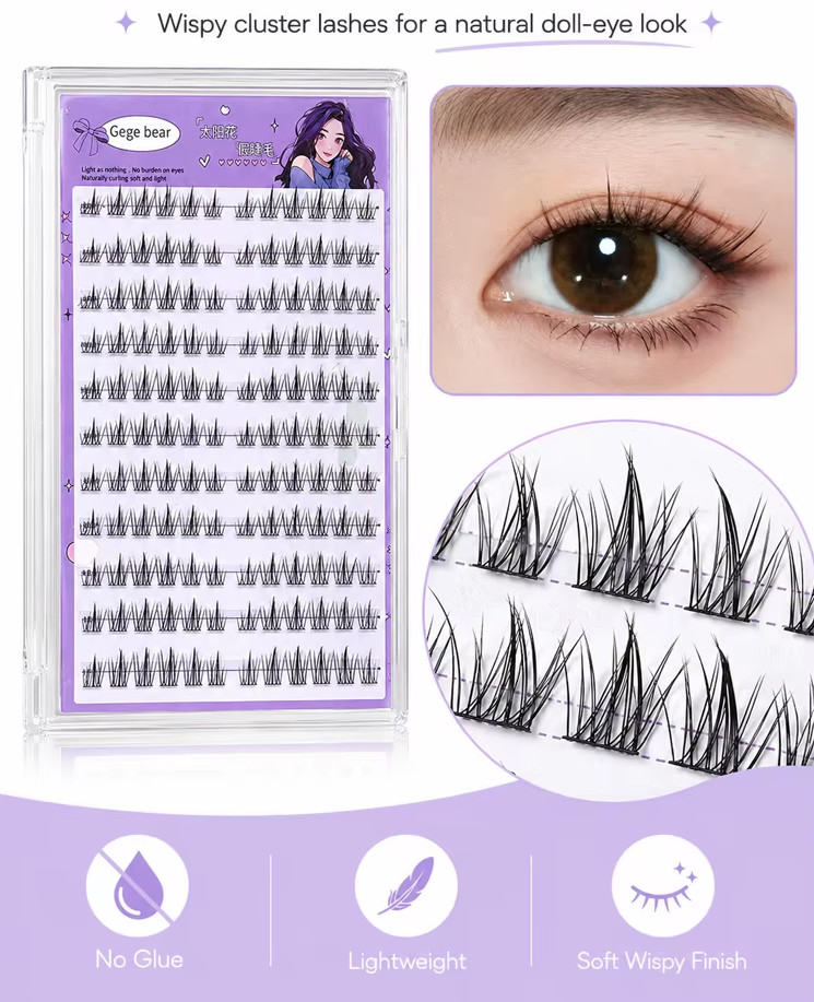 2 Boxes Self‑Adhesive False Eyelashes | No‑Glue Lash Clusters | Wispy Sunflower