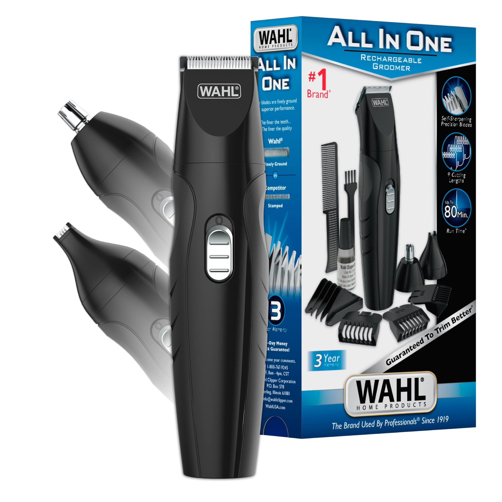 Wahl All in One Rechargeable Cordless Beard Trimmer with 3 Attachment Heads