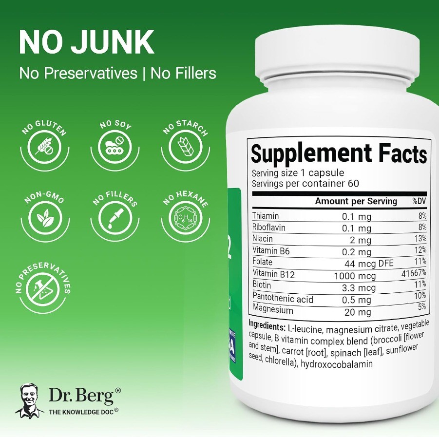 New Dr. Berg Natural Vitamin B12 1000 mcg (Hydroxocobalamin) 60 Capsules