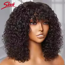Jerry Curly Short Bob Human Hair Wigs With Bangs Wear To Go Glueless Wig Highlig