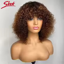 Jerry Curly Short Bob Human Hair Wigs With Bangs Wear To Go Glueless Wig Highlig