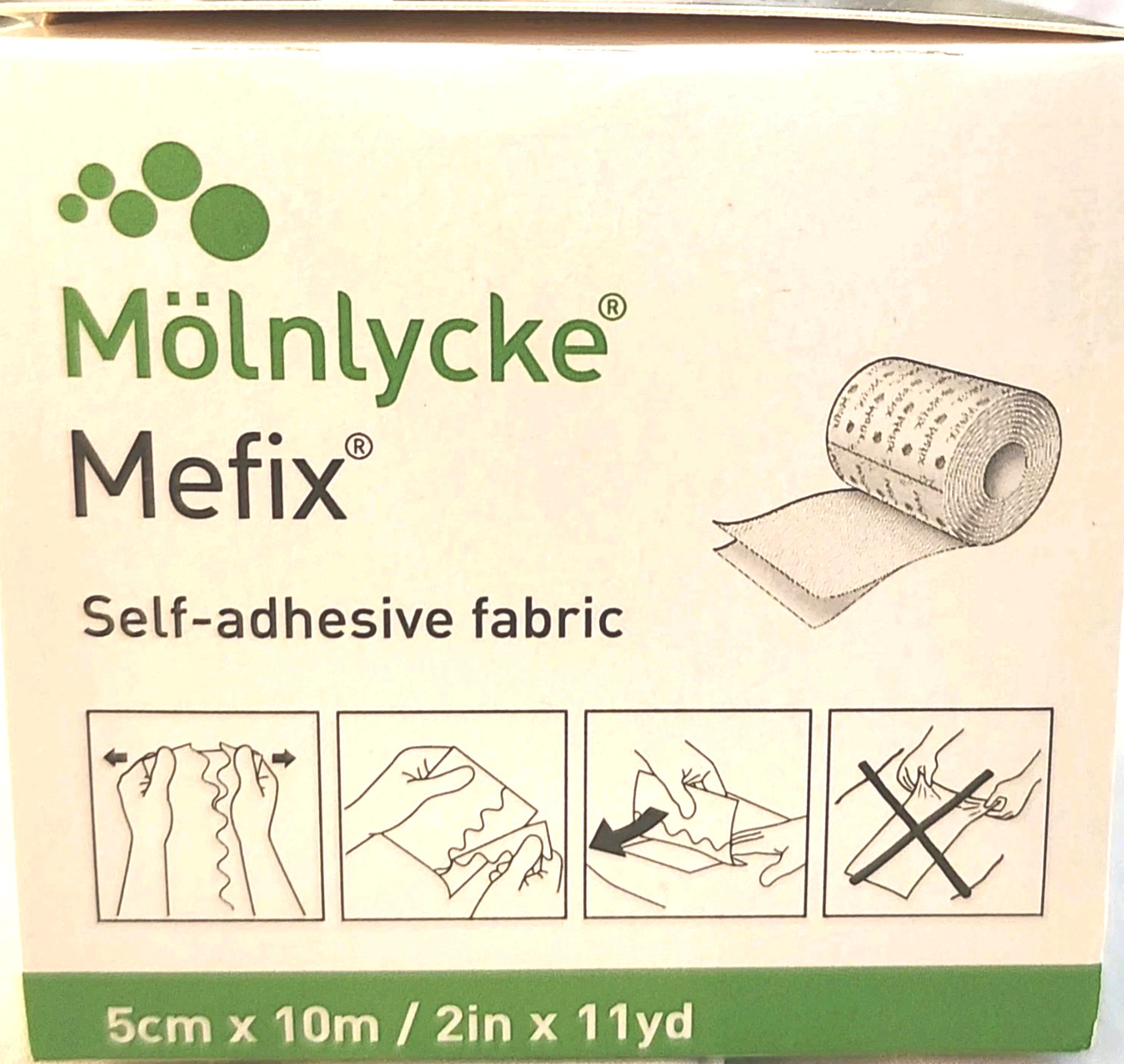 1 Molnlycke Mefix Self-Adhesive Fabric Dressing Fixation Tape 2″ x 11 yds
