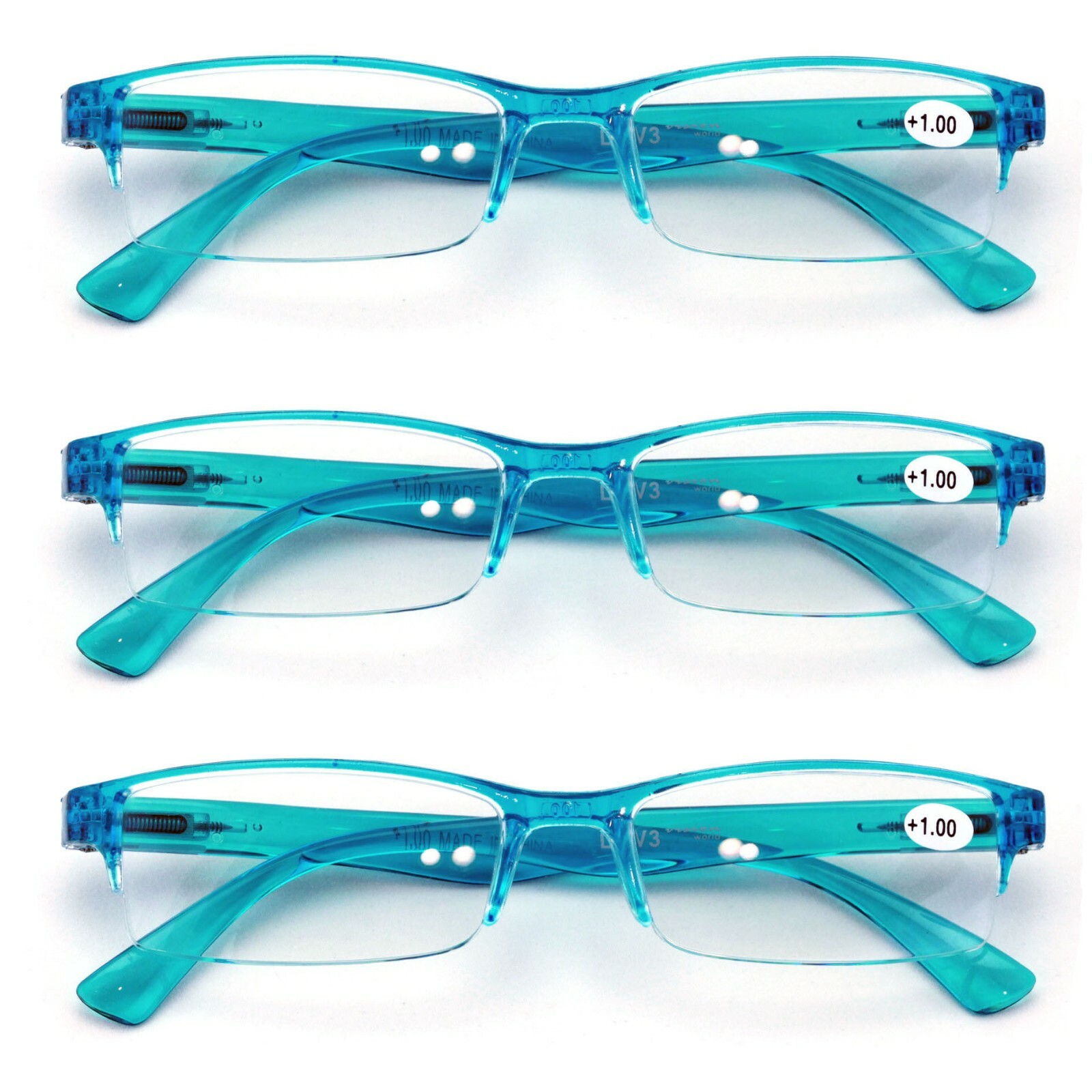 3 Pairs Lightweight Rectangular Unisex Readers Spring Hinge slim Reading Glasses
