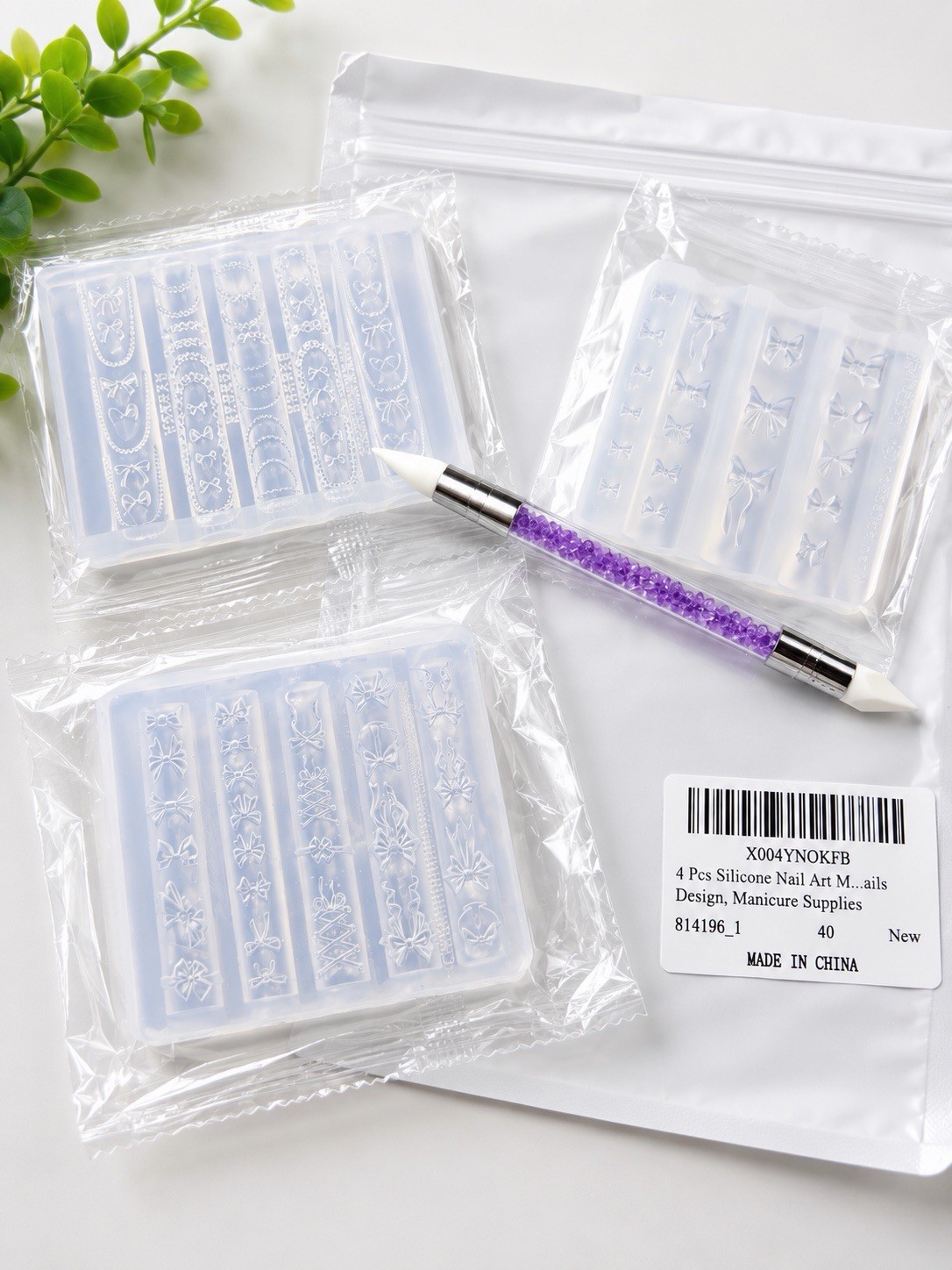 4pcs Clear Silicone Nail Art Mold Set, 3D Bow Theme, Reusable, X004YNOKFB
