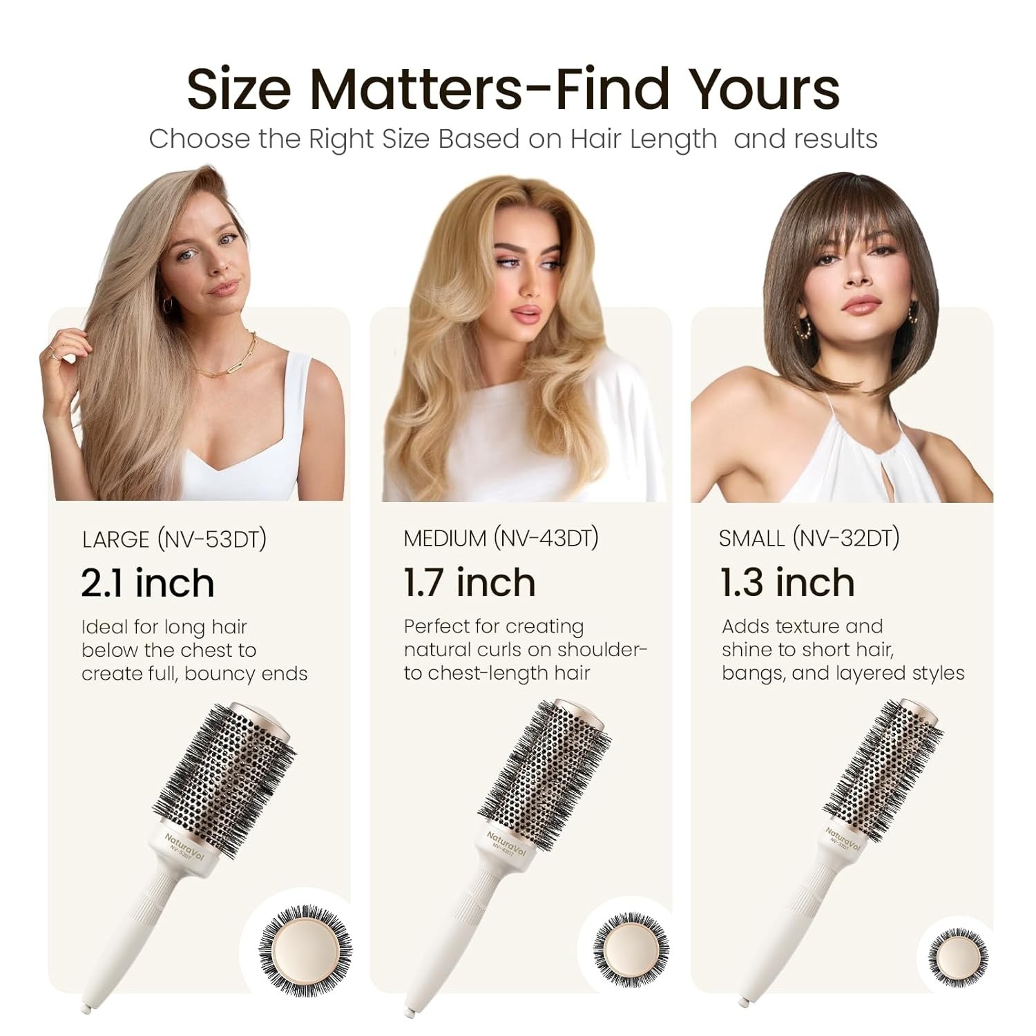 Round Brush for Blow Out, NaturaVol Medium Round Hair Brush for Fine Hair with N