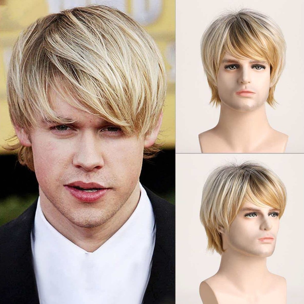 Men’s 11in Short Brown Straight Wig Heat Resistant Synthetic Cosplay Party