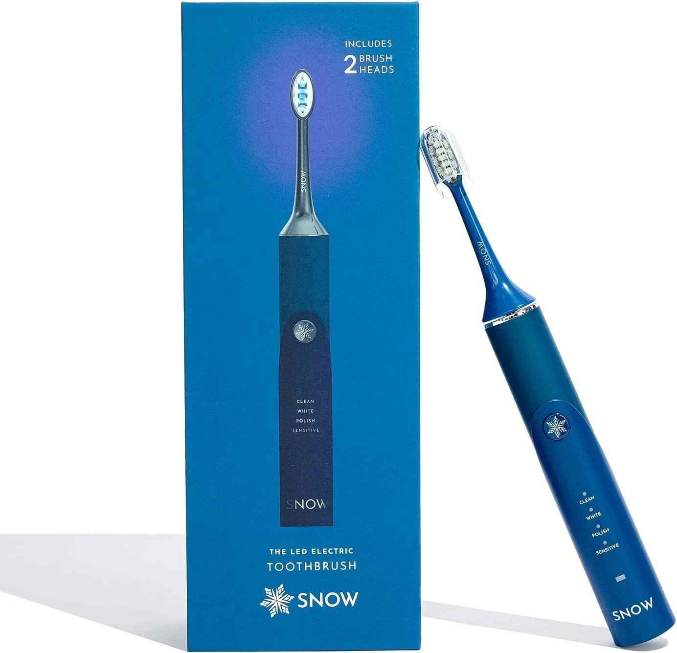 Snow LED Sonic Electric Toothbrush Whitening Waterproof Rechargeable 2 Heads Blu