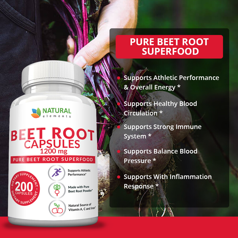 Beet Root Capsules – 1200mg per serving – 200 Capsules – 3 Month Supply