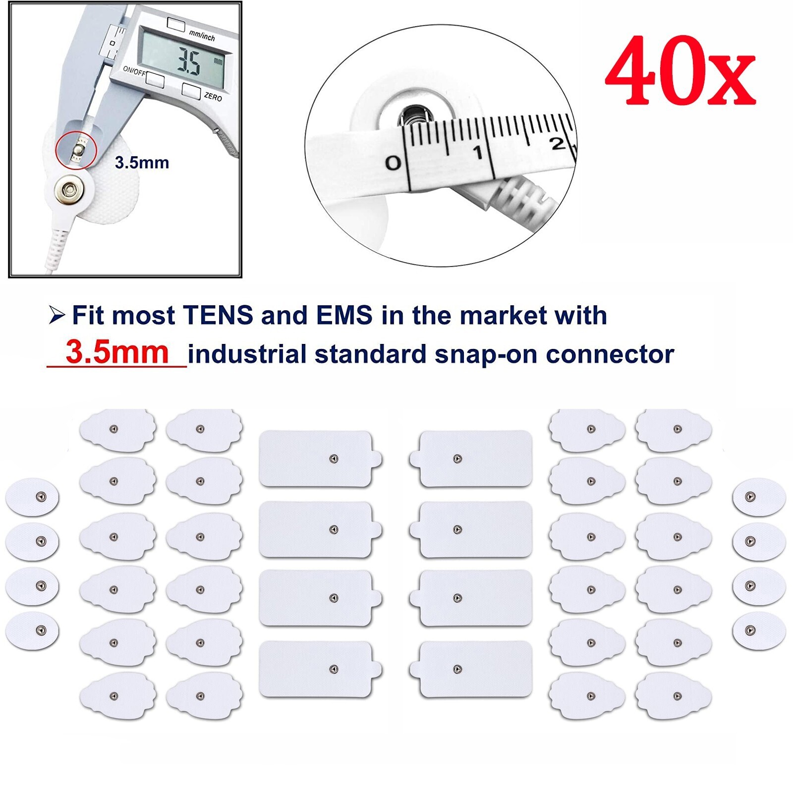 40Pcs Tens Electrode Pads Replacement Massager Pads Self-Adhesive Reusable