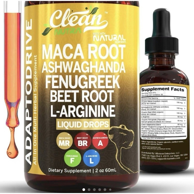 Clean Nutra Adaptodrive Drops 2 fl oz Maca Ashwagandha Supplement – 1-3 Bottles